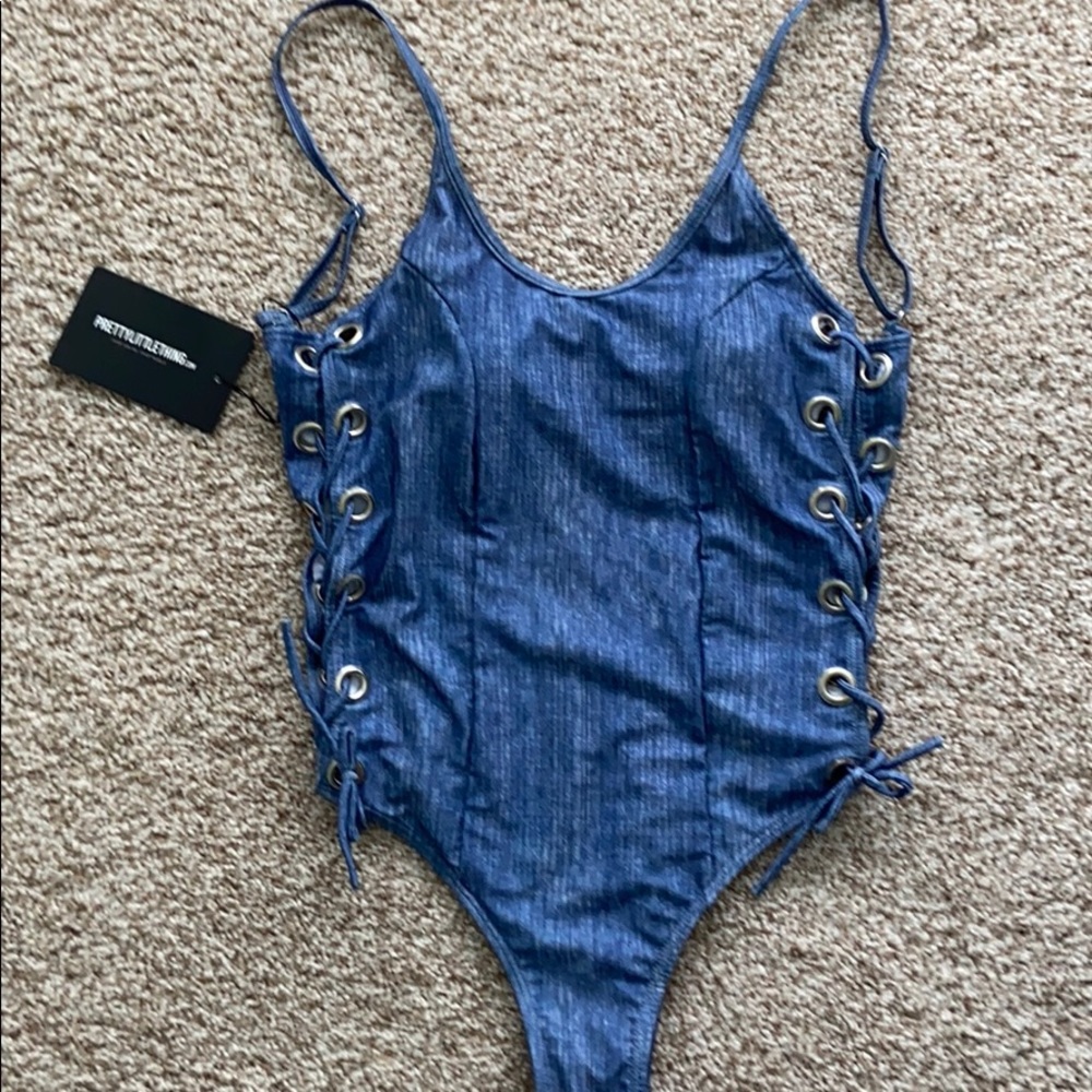 Pretty Little Thing denim color swimsuit